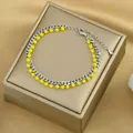 Bracciale a doppio strato con catena cubana argento e perline gialle a cubo - Giallo Argentato