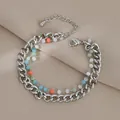 Bracciale a doppio strato con perline satinate colorate e chiusura a moschettone - Stile Perline Colorate in Metallo Argentato (SL89354)