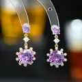 Eleganti orecchini a fiocco di neve in oro con zirconi viola e perni in argento S925 - Stile Oro Viola (ED66215)