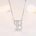 Collana con pendente a lettera B in argento lucido con micro pavé di zirconi cubici - Lettera B (XL60392-B) / Argento