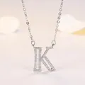 Collier avec pendentif lettre K en argent serti de diamants et cristaux baguette - Lettre K (XL60392-K) / Argent