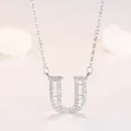 Collier avec pendentif lettre U en argent serti de zircons baguette scintillants - Lettre U (XL60392-U) / Argent