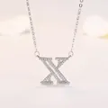 Collier avec pendentif lettre X argenté étincelant orné de cristaux brillants en micro-pavé - Lettre X (XL60392-X) / Argent
