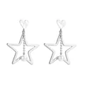 Pendientes colgantes de plata con estrella, corazón, perla y circón en fondo blanco - Estilo Estrella Corazón Plateado (NXE00220-1)