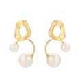 Elegant gold irregular geometric drop earrings with asymmetrical white pearls - Irregular Geometric Pearl Style (NXE00208)