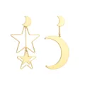 Pendientes colgantes asimétricos dorados con diseño de estrella y luna pulida - Estilo Luna Estrella Asimétrico Dorado (NXE00218)