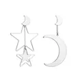 Pendientes largos asimétricos de estrella y luna en plata pulida para mujer con brillo - Estilo Luna Estrella Asimétrico Plateado (NXE00218-1)