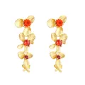Classic gold floral drop earrings with red crystals and textured brushed petals - Gold Flower Style (NXE00199)