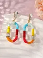 Bunte Emaille-Ohrhänger in Ovalform mit Goldbeschichtung und Kristall-Akzenten - Zweifarbige Ellipsenschleife / Bunter Ovaler Link-Stil (WXE04274)