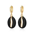 Vintage gold alloy earrings featuring black shell pendants with classic enamel ocean design - Black Shell Style(NXE02628-1)