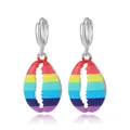 Vintage rainbow enamel shell hoop earrings featuring colorful striped alloy pendants - Rainbow Shell Style(NXE02635)