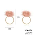 Elegant light pink mink fur hoop earrings with sparkling rhinestones and gold finish - Light Pink Fur Ball Hoop (NCE01896-2)