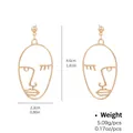 Classic gold face outline drop earrings with geometric hollow design and dimensions - Abstract Face Line Hollow Design (NCE01584)