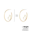 Detail view of 3.5cm gold heart-shaped hoop earrings showing size and weight specs - Minimalist Large Hoop With Slanted Heart Style (NCE01613)