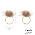 Detailed size and weight chart for khaki faux mink fur hoop earrings with gold metal rings - Khaki Fur Ball Hoop (NCE01896)