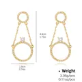 Elegant gold-plated geometric drop earrings with sparkling cubic zirconia and dangling chains - Double Fine Chain Ring Drop Style (NCE00552)