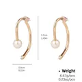 Detail view of gold earrings with pearls and rhinestones showing 3.7cm height measurements - Streamlined Curved Pearl Rhinestone Style (NCE03564)