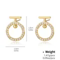 Elegant gold-plated round hoop earrings with zircon pavé and hanging metallic beads - T-Shape Ring Pendant Style (NCE00551)