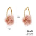 Pink mink fur ball hoop earrings with sparkling zircons and gold finish for women - Pink Fur Ball Large Hoop (NCE01899)