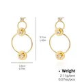 Detailed size chart showing 3.7cm length gold triple hoop earrings with zircon - Triple Ring Drop Style (NCE00556)