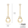 Detailed view of gold drop earrings featuring dimensions 3.5cm length and 0.9cm width - Concentric Circle Crystal Style (NCE01619)