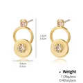 Detail showing dimensions of gold geometric heart stud earrings with cubic zirconia - Minimalist Geometric Disk Style (NCE00550)