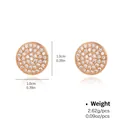 Detail showing 1.0cm rose gold paved stud earrings with dimensions and weight info - Rose Gold Micro Pave Disk Style (NCE01498-1)