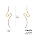 Classic golden curved hoop earrings with sparkling zircon stones and detailed measurements - S-Shaped Wave Curve Rhinestone Style (NCE03559)