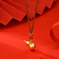 Collar con colgante de calabaza de oro mate y cuerda trenzada marrón de estilo chino - Estilo Mate Simple Calabaza Dorado (XL00321)