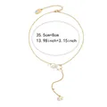 Gold pearl heart pendant necklace with adjustable Y-shaped chain and butterfly charm - Intertwined Double Ring Y-shaped Pearl Pendant Style (NCN00868)
