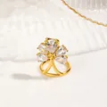 Macro view of gold-plated copper nail ring featuring five pear-cut zircon stones - Five Pear Stone Fan Style (NCR03777) / Gold