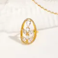 Detail of gold-plated nail ring featuring hollow oval design and zircon stone inlay - Hollow Oval Marquise Style (NCR03775) / Gold