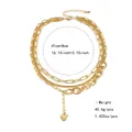 Collier doré à trois rangs avec mailles rondes et rectangulaires et pendentif cœur - Style Superposé Vintage Cœur Poli (NXN01986)