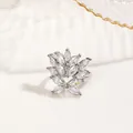 Exquisite gold-plated nail ring with marquise-cut zircon floral cluster for women - Silver Marquise Zircon Cluster Style (NCR03767-1) / Silver