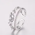 Double-layered silver open ring with pavé zircons and marquise accents for women - Double Layer Fancy Cut Open Style (NCR00463) / Silver