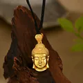 Colgante cabeza de Buda dorado con acabado mate en cordón negro trenzado - Estilo Forma Cabeza De Buda Oro Mate (XL00364)