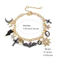 Bracciale dorato di Halloween con ciondoli multipli tra cui pipistrello e luna - Stile Halloween Multi Pendente Oro (WXB01728)