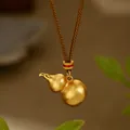 Colgante de calabaza dorada mate con collar de cordón trenzado marrón detalle - Estilo Cuenta De Transferencia De Calabaza Suave Oro Mate (XL00365)