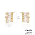Gold plated earrings with triple rectangle cubic zirconia and 1.0cm height dimension - Triple Square Zirconia Style (NCE01495)