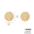 Gold plated circular stud earrings with pavé white zircon and size measurement detail - Gold Round Pave Style (NCE01498)