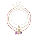 Three-piece ocean themed layered necklace set with gold shell starfish and turtle charms - Layered Pearl Metal Red Rope Style (WXN06246)