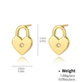 Golden heart lock earrings with zircon starburst setting and minimalist design - Gold Heart Lock Style (NCE04189)