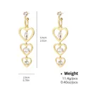 Elegant gold-plated triple heart drop earrings with sparkling zircon stones in 6.4cm length - Triple Heart Hollow Long Style (NCE01135)