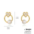 Elegant gold plated heart earrings with sparkling zircon inlay and white pearl drop - Heart Pearl Pendant Style (NCE01609)