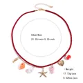 Red braided beach necklace featuring gold seahorse and shell pendants with 54cm length - 54+8cm Extension Chain