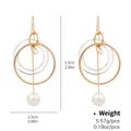 Golden hoop earrings with pearls and resin rings showing dimensions 5.3cm x 2.5cm - Transparent Double Loop Rhinestone Pearl Pendant (NCE01639)