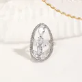 Elegant silver fingernail ring with marquise and teardrop zircon crystals in oval frame - Silver Hollow Oval Style (NCR03775-1) / Silver