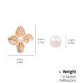 Golden flower hoop earring with white pearl detail and size dimension labels - Gold Flower Texture With Pearl Style (NCE01587-1)