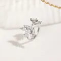Exquisite silver finish leaf ring with marquise zirconia stones and adjustable opening - Silver Leaf Floral Style (NCR03769-1) / Silver