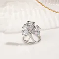 Exquisite silver nail ring featuring five pear-shaped zircon stones in a floral design - Silver